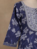 Navy Blue Floral Printed Cotton Salwar Suit With Dupatta - Diadem