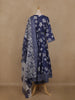 Navy Blue Floral Printed Cotton Salwar Suit With Dupatta - Diadem