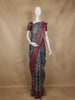 Navy Blue Floral Printed Design Semi Tussar Saree with Maroon Border