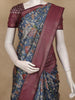 Navy Blue Floral Printed Design Semi Tussar Saree with Maroon Border