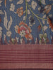 Navy Blue Floral Printed Design Semi Tussar Saree with Maroon Border