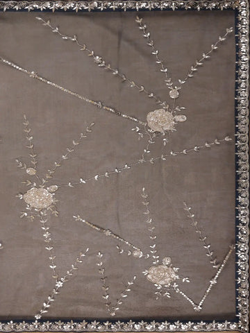 Navy Blue Floral Sequins Designed Net Saree - Diadem