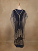 Navy Blue Floral Sequins Embroidered Net Gown - Diadem