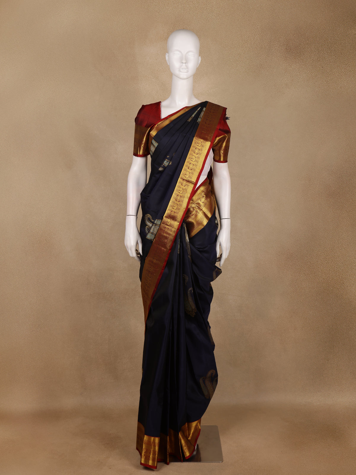 Navy Blue Floral Woven Design Pure Kanchipuram Silk Saree