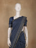 Navy Blue Paisley Design Cotton Saree With Zari Border - Diadem
