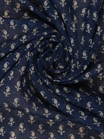 Navy Blue Paisley Design Cotton Saree With Zari Border - Diadem