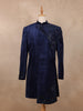 Navy Blue Sequins Design Asymmetrical Velvet Sherwani Suit