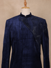 Navy Blue Sequins Design Asymmetrical Velvet Sherwani Suit