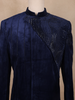 Navy Blue Sequins Design Asymmetrical Velvet Sherwani Suit