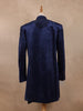 Navy Blue Sequins Design Asymmetrical Velvet Sherwani Suit