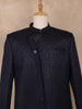 Navy Blue Sequins Design Polynosic Sherwani Suit with Asymmetric Overlap Button Closure