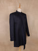 Navy Blue Sequins Design Polynosic Sherwani Suit with Asymmetric Overlap Button Closure