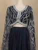Navy Blue Sequins Embroidered Crepe Silk Skirt Top