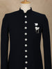 Navy Blue Solid Design Jacquard Indo-Western Sherwani