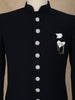 Navy Blue Solid Design Jacquard Indo-Western Sherwani