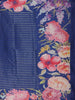 Navy Blue Stripes And Floral Printed Tussar Silk Saree