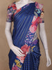 Navy Blue Stripes And Floral Printed Tussar Silk Saree