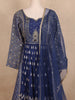 Navy Blue Thread Embroidered  Semi Silk Gown