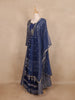 Navy Blue Thread Embroidered  Semi Silk Gown