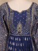 Navy Blue Thread Embroidered  Semi Silk Gown