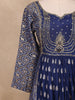 Navy Blue Thread Embroidered  Semi Silk Gown