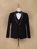 Navy Blue Viscose Men's Suit with Embellished Shawl Collar - Diadem