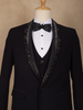 Navy Blue Viscose Men's Suit with Embellished Shawl Collar - Diadem