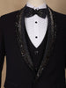 Navy Blue Viscose Men's Suit with Embellished Shawl Collar - Diadem
