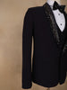 Navy Blue Viscose Men's Suit with Embellished Shawl Collar - Diadem