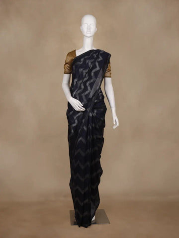 Navy Blue Zigzag Design Kota Cotton Saree - Diadem