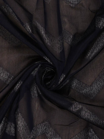 Navy Blue Zigzag Design Kota Cotton Saree - Diadem