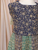Navy Blue and Sea Green Floral Embroidered Design Georgette Kids Lehenga with Net Dupatta