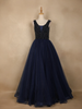 Navy Blue Beads And Glitter Worked Net Party Wear Gown - Diadem