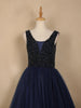 Navy Blue Beads And Glitter Worked Net Party Wear Gown - Diadem