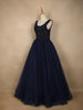 Navy Blue Beads And Glitter Worked Net Party Wear Gown - Diadem
