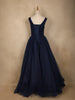 Navy Blue Beads And Glitter Worked Net Party Wear Gown - Diadem