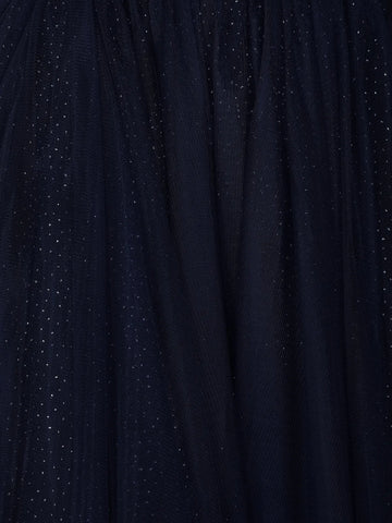 Navy Blue Beads And Glitter Worked Net Party Wear Gown - Diadem