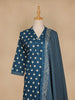 Navy Blue Dotted Designed Cotton Straight Cut Salwar Suit - Diadem