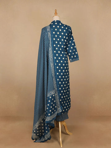 Navy Blue Dotted Designed Cotton Straight Cut Salwar Suit - Diadem