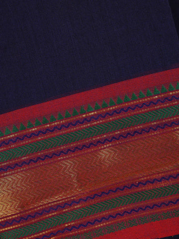 Navy Blue Floral Design Cotton Fancy Saree - Diadem