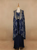 Navy Blue Floral Design Crepe Palazzo Suit - Diadem
