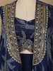 Navy Blue Floral Design Crepe Palazzo Suit - Diadem