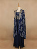 Navy Blue Floral Design Crepe Palazzo Suit - Diadem