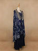 Navy Blue Floral Design Crepe Palazzo Suit - Diadem