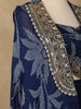 Navy Blue Floral Design Crepe Palazzo Suit - Diadem