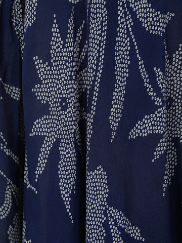 Navy Blue Floral Design Crepe Palazzo Suit - Diadem