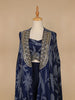Navy Blue Floral Design Crepe Palazzo Suit - Diadem