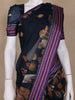 Navy Blue Floral And Bird Print Kota Cotton Saree with Woven Border - Diadem
