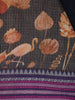 Navy Blue Floral And Bird Print Kota Cotton Saree with Woven Border - Diadem