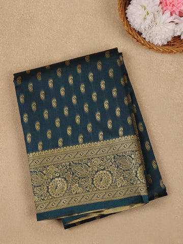 Navy Blue Floral Design Silk Saree - Diadem